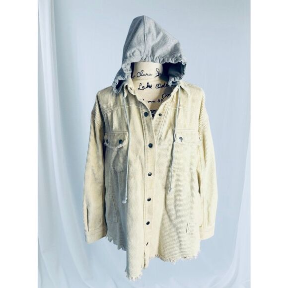 Oli & Hali Women's Size Medium Gray Cream Cotton Corduroy Shacket Jacket - Picture 7 of 11